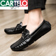 Zapatos de frijoles de marca de cartelo para hombres versátiles de cuero de cuero perezoso