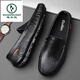 
Woodpecker men's shoes new breathable bean shoes men's genuine leather hollow casual leather shoes lazy shoes one foot kick hole shoes driving shoes black breathable (9901) 38 standard leather shoes size