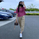 哈夫朵大码女装胖妹妹夏季套装女洋气显瘦条纹短袖T恤百搭休闲裤子女 1389火龙果上衣+裤子 【套装】 2XL 【建议130-145斤】