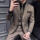 Jason's High Quality Casual Suit Suit Men's British Wedding Groom's Dress Business Formal Two Button Suit Three Piece Suit Brown (Suit + Shirt + Pants) L (Suitable for 111-125 Jin Jin equals 0.5 kg)