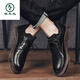 Woodpecker casual leather shoes British business formal wear men's shoes 2025 spring and autumn new trendy versatile retro socks genuine leather casual shoes black (9921) 39