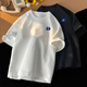 
Dingfengbaoluo Hong Kong style short-sleeved T-shirt for men in summer loose breathable letter embroidery lazy style top JC102 white 2XL