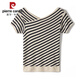 Pier Cardin Camiseta de manga corta a rayas francesas para mujeres en el verano 2025 Nuevo suéter en V deglido delgada suelta Top DX829# Color rayado M Recomendado 100-115Jin [Jin iguala 0.5 kg]