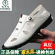 Woodpecker men's sandals genuine leather hollow summer head-packed men's hole shoes casual non-slip breathable soft-sole leather sandals middle-aged men 9928 black 40