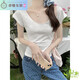 
Kuixi real-price pure slim U-neck bamboo joint cotton short-sleeved T-shirt for women in summer front shoulders sexy collarbone waist-hugging top 1391# light pink S