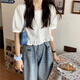 Muyiming (Muyiming) Summer Nueva camisa de manga corta de 2025 rufa para mujeres con cintura alta puede ser salado o dulce jengibre 701 m 95-105Jin [Jin equivale a 0.5 kg]