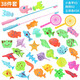 ZNMW children's fishing and water toys magnetic fish children 1 one 2 two 3 three 6 and a half years old baby early education girl boy 38-piece set fishing 34 fish 2 rods 2 net fishing without pool