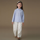 Hajihaji children's clothing spring and autumn children's long-sleeved tops blue skin-friendly cotton striped shirts girls small shirts medium and large children blue 170