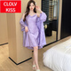 ClolvKiss性感冰吊带睡裙女夏天中袖睡袍两件套装优雅紫提花蝴蝶家居服 SY-9901#提花两件套 紫蝴蝶 M 【建议85-100斤】