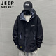 JEEP SPIRIT Jeep Jacket Men's Hooded Autumn and Winter Jacket Men's Casual Men's Trendy Work Clothing Tops Dark Gray XL