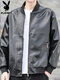 Playboy (PLAYBOY) motorcycle leather jacket men's 2025 spring trendy brand handsome baseball uniform casual jacket men's YH22 black XL