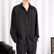 Shirt men's spring and summer long-sleeved drapey high-end loose casual black shirt men's long-sleeved ice silk inch shirt trendy C054 black regular L