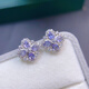 Shilian Japanese and Korean jewelry micro-encrusted natural tanzanite color four-leaf flower small earrings for women's daily versatile silver needles with white gold base