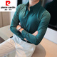 皮尔卡丹（pierre cardin）法式大领衬衫男士长袖新款感痞帅男装春季高领白衬衣男款 绿色   6623 L (106-126斤)