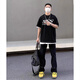 POUM美式高街排扣小众设计牛仔裤男生春秋季潮牌痞帅宽松休闲直筒长裤 WKXS-K691黑色 L