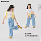Pantalones a cuadros Pantalones a cuadros de la luna de las niñas Pantalones de la pierna ancha 2025 NUEVOS Pantalones azules de los niños Moda Summer Girls Clothing Children's Straight 15255 Blue Papasid + 15270 Azul cuadrado 110 cm