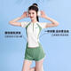 Huili swimsuit women's 2025 new conservative slightly fat girl belly-covering swimming pool special split large size swimsuit 14082H green [swimming cap two-piece set] 2XL [suggested 115-125Jin [Jin equals 0.5 kg]]