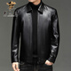 Old man's head (LRT) leather jacket autumn and winter middle-aged jacket men's leather jacket business casual dad wear plus velvet thickened warm stand-up collar leather jacket FE1755 black regular M 170