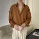 Lomongoba Kragenhemd Herrener Anzug hübsches High-End-Eis-Seiden-Hemd Frühling Outfit mit einer ganzen Reihe Sommerkleidung Khaki-Hemd + Aprikosenhose XL
