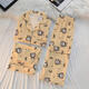 Catman 2025 New Cartoon süße kurzärmelige Pyjamas Drei-teilige Set für Außen 14132# HAT-STRIP-Kurzärärmelte + Shorts + Hosen L 95-115Jin [Jin entspricht 0,5 kg]