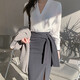 Harudi collarless white shirt women's anti-wrinkle work clothes top autumn high-end summer chiffon v-neck professional long-sleeved shirt white long-sleeved style M (90-110Jin Jin equals 0.5 kg)