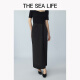 THE SEA LIFE半裙女欧海一生 冰丝半身裙2025春开衩松紧腰黑色长裙XC15265 黑法师 XL
