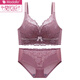 Modal four-breasted comfortable underwear without rims, small breasts, push-up and auxiliary breasts, anti-sagging bra, lace bra set, blue set, 80A 36B through cup