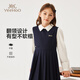 YEEHOO girls' dresses, children's skirts, medium and large children's clothing, long skirts, preppy style doll collar spring clothes, dark blue 150