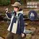 ASK JUNIOR three-proof boys' jacket autumn children's hooded outdoor mountaineering jacket soft shell jacket Navy blue 160