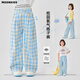
Yoyo one (Yoyo one) girls blue plaid pants early spring wide-leg pants 2025 new children girls pants spring outfit fashionable casual straight two-piece set [15266 plaid +19627 T-shirt] 110 110cm