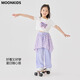 moonkids girls wide-leg pants ice silk pants 2025 summer new children's butt curtain casual mosquito-repellent pants girls big children's summer suit two-piece set [15090 wide-leg pants + 9889 short-sleeved] 120 cm