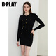 DPLAY2025 new autumn French black knitted suit, feminine and fashionable, with sweater skirt, classic black-two-piece set L
