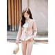 Zi Mei Qiao new spring clothing women's long-sleeved suit suit jacket wide-leg pants cosmetics beauty long-sleeved professional work clothes white single-piece suit XL (recommended 110-120 Jin Jin equals 0.5 kg)