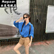 Maycaur徐秋阳 深海奇缘  春夏新款百搭时尚休闲显白显瘦衬.衫12162 蓝色衬衫 S