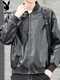 Playboy (PLAYBOY) motorcycle leather jacket men's 2025 spring trendy brand handsome baseball uniform casual jacket men's YH22 black XL