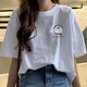Qiao Junsheng cotton printed loose short-sleeved T-shirt for women Korean style versatile white top 2025 summer white 511 M