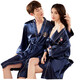 Clolvkiss Silk Nightgown Men's Men's Spring and Automne Sexy Sexy Pyjamas Femme's Summer Nightgown Minage Bathrobe du couple Set 6231 Crown R Robe Robe Blue Men (y compris les shorts) L