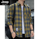 Jeep Spirit Plaid Camiseta informal de primavera y otoño Camisa de manga larga Top coreana Retro Summer Flin Jacket K12111 metros Azul + K12108 White XL 125-145Jin [Jin equivale a 0.5 kg]