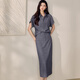 Roeyshouse Luoyi Camisa retro casual Traje 2025 Summer NUEVA FALLA COLOR SOLID SOLIDO SET DOS PIEZAS 12398 Denim Azul 2xl