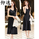 
Yangyi black acetic acid suspender dress in summer high-end small satin mid-length temperament slimming inner skirt 9711 black suit + green dress S