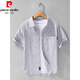 Camisa de manga corta a rayas de hombres de Pierre Cardin Camisa de algodón versátil de algodón versátil de algodón de algodón de algodón 9721 2xl 150jin de White White.