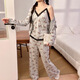 
RONGXITU Women's lace pajamas with chest pads, three-piece set for outdoor wear, spring, summer and autumn gray student style, three-piece set WX13803 gray (with chest pads) 170 M (80-100Jin [Jin equals 0.5 kg])
