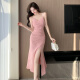 
YIOU French-style suspender dress for women in spring and summer new sexy slim fit and slim fish tail long skirt 689 black L
