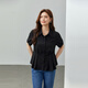 Faserhow [Leichte Garnierwolken] Ouruofeng gepresstes Design-Revershemd großer Frauenfett mm Sommer neuer Stil 1289 Black XL