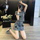 Kaizitu Kaizitu Sommer Neuer Frauenanzug kleine Tragen eine komplette Reihe modischer altersreduzierender Denim-Shorts 2957 Dunkelgraue Kleidung + 7022 gestickte Röcke m