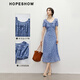 Rothülle Blumenkleid 2025 Sommer Neue Frauenkleidung vor Schulter Puff Ärmel Taille V-Ausschnitt Denim Japanischer Puppenrock Denim Blue Flower 677 XL