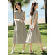 clotho Rennie brand women's French dress for women 2025 summer new Korean style elegant waist-hugging and slimming A-line skirt gray M 100-115Jin[Jin equals 0.5 kg]