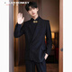 Sound Monkey New Chinese tunic suit for engagement, wedding, groom's dress, blazer, men's high-end suit, stand collar, plate button, Chinese suit + black shirt + trousers, three pieces XL (115-130Jin Jin equals 0.5kg)