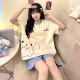 京濮飞日系卡通短袖睡衣女夏季宽松薄款家居服可外穿套装 677紫库洛米 185 2XL码【建议125-150斤】