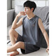 Langsha Pyjamas Herren Sommer Baumwollweste ärmellose Shorts locker plus großer Casual Style Thin Home Clothing Set NJR-LX12027 Blau gestreifte Hosen runden Hals Pullover 3xl [Sammlung und Kauf, Prioritätsablieferung]